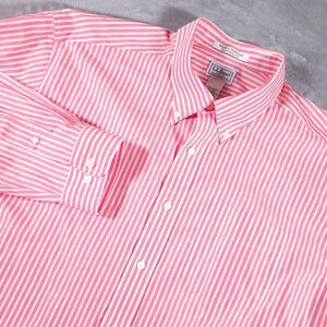 LL Bean Shirt Men XL Pink Stripe Long Sleeve Button Down Wrinkle Resistant Adult